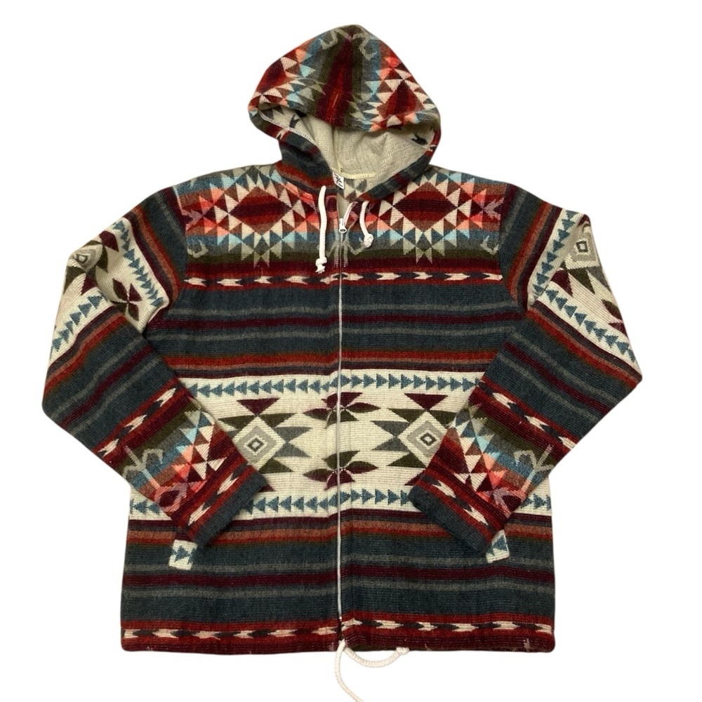 Tejidos Ruiz Aztec Southwestern Hooded Jacket Women’s Medium Ecuador Fall Boho